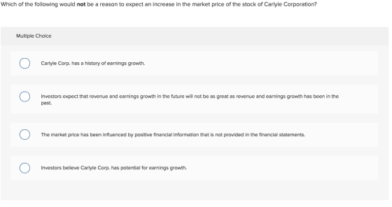 Which of the following would not be a reason to expect an increase in the market price of the stock of Carlyle Corporation? M