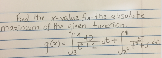 Find the x-value for the absolute maximum of the given function. x 40 9 a X) =