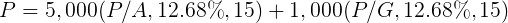 P = 5,000(P/A, 12.68%, 15) +1,000(P/G, 12.68%,15)