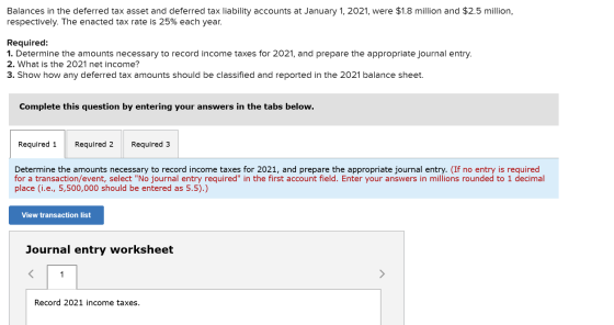 Balances in the deferred tax asset and deferred tax liability accounts at January 1, 2021, were $1.8 million and $2.5 million