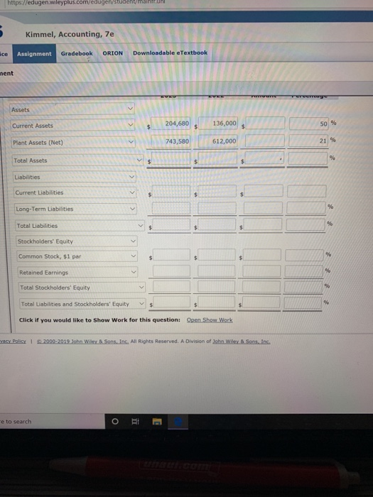 https//edugen.wileyplus.com/eduger studentmi Kimmel, Accounting, 7e Assignment Gradebook ORION Down 1 lent Assets Current Ass