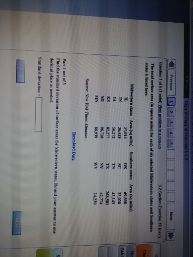 BEEP Copy of Copy of Homework 3.2 Previous 3 Next Question 1 af 5 (1 point) View.problem in pop-up 32 Section Exercse 10 (cal