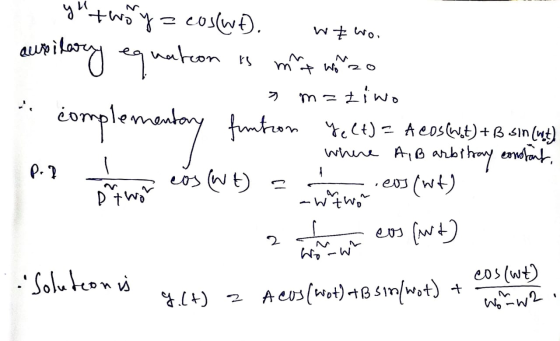 w z wol m= ytwory = cos(wt. aurilary equation nation is is mntworzo ziwo fintron Yelt) – Acos(Wot) +ß sin(wit) where A, B ar