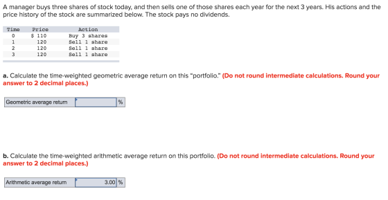 A manager buys three shares of stock today, and then sells one of those shares each year for the next 3 years. His actions an