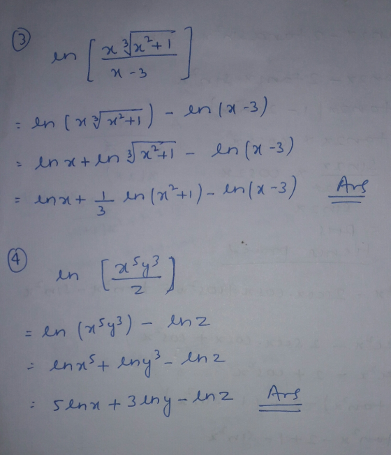 en x/x²+ N-3 en (M) **+1) - en (X-3) enxt en 3x²+1 - en (2-3) enut I en (2²+1) - ln(x-3) Ars 3 14 a en z = en (ns43) - enz -