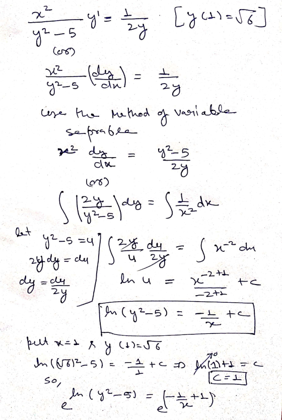 7 5 9 = 1 y. [yetlero] (088 use the method of variable seprable 3 (no S 124 1 day = S t adik let y2_5=47(24 dy = (se? du -zti