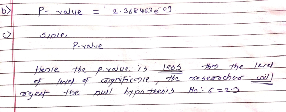 P- value = 2.368463 é og sinle - Prvalue Herle the of level of p-value is less @grificone, the than the researcher level will