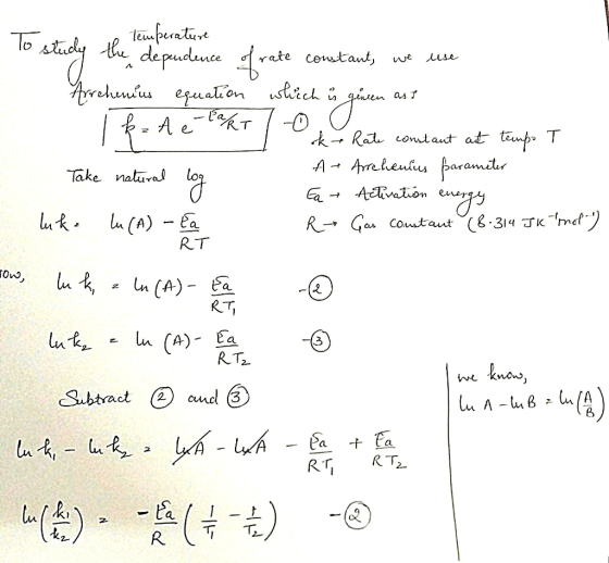 To studes se temperature study the dependence of rate constants we use Arrehemus equation which is geneen ast 1 k = A e Part