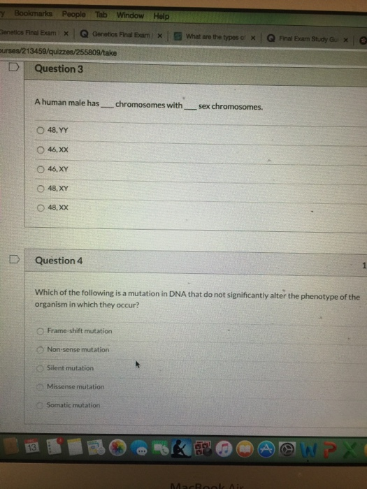 Bookmarks People Tab Window Help What are the types ex Q Final Exam Study Q C netics Final Bam Q Genetics Final Bam urses/213