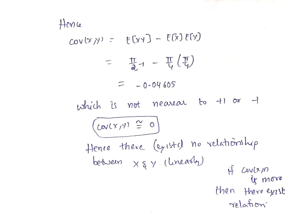 Hence COULX ,y) = ECxy] – E(X) Ely) Een ht - (HD = -0-04605 which is not nearear to ti or t. (covex,y) moj Hence there (exist