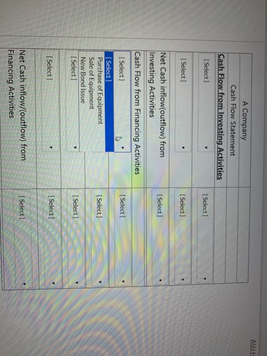 ASUH A Company Cash Flow Statement Cash Flow from Investing Activities [Select] [Select] [Select) [Select] [Select] Net Cash