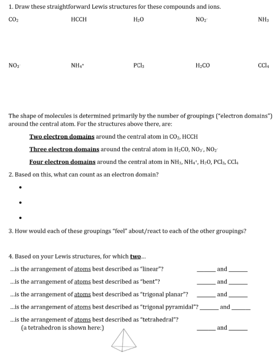 1. Draw these straightforward Lewis structures for these compounds and ions. CO2 HCCH H20 NO2 NH3 NO3 NH4+ PCI: H2CO CC14 The