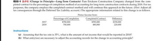 E22-1 (L01) (Change in Principle-Long-Term Contracts) Pam Erickson Construction Company changed from the com- pleted-contract