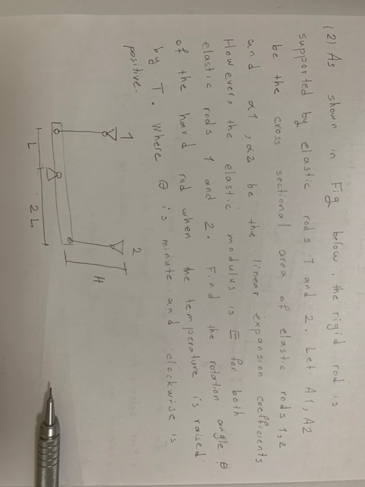 (2) As Fig rods 1,2 shown below, the rigid the rigid rod is supported by elastic rods 7 and 2. Let A1, A2 be the Cross sectio