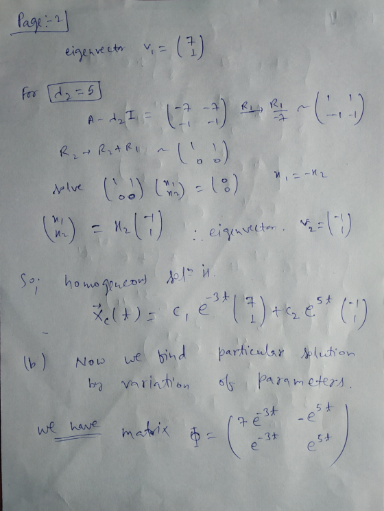 RY A de IF soi homogeneous sot is. Page: -2 eigenrector = for d₂ = 5 (47) R₂ + RARI, a loo) rive (I) (%) = 18) (A) = 12 (1) Z