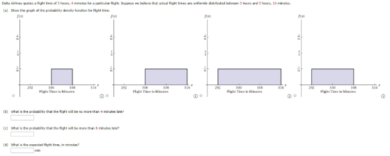 Delta Airlines quotes a flight time of 5 hours, 4 minutes for a particular flight. Suppose we believe that actual flight time
