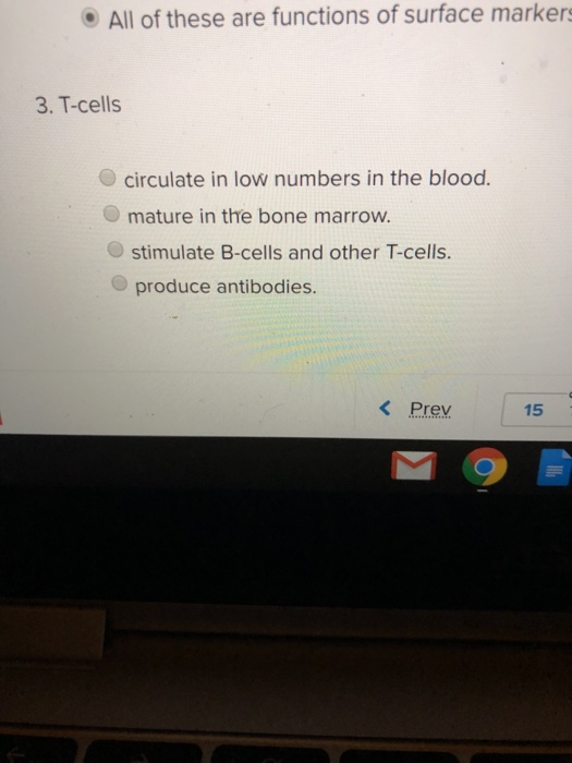 • All of these are functions of surface markers 3. T-cells circulate in low numbers in the blood. mature in the bone marrow.