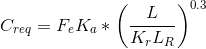 C_{req}=F_{e}K_{a}*\left ( \frac{L}{K_{r}L_{R}} \right )^{0.3}