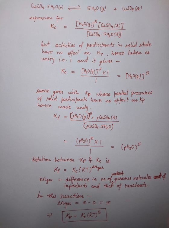 CuSO4.5H₂O(S) – 5 H₂O(g) + Cusou (s) expression for - [H2014]]> [ aus Oy (8)] [CuSO4.5H2D(39] but activities of participants