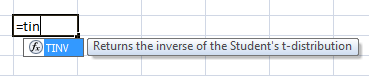 letin TINV Returns the inverse of the Students t-distribution