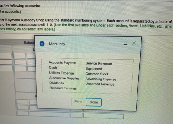 as the following accounts: the accounts.) for Raymond Autobody Shop using the standard numbering system. Each account is sepa