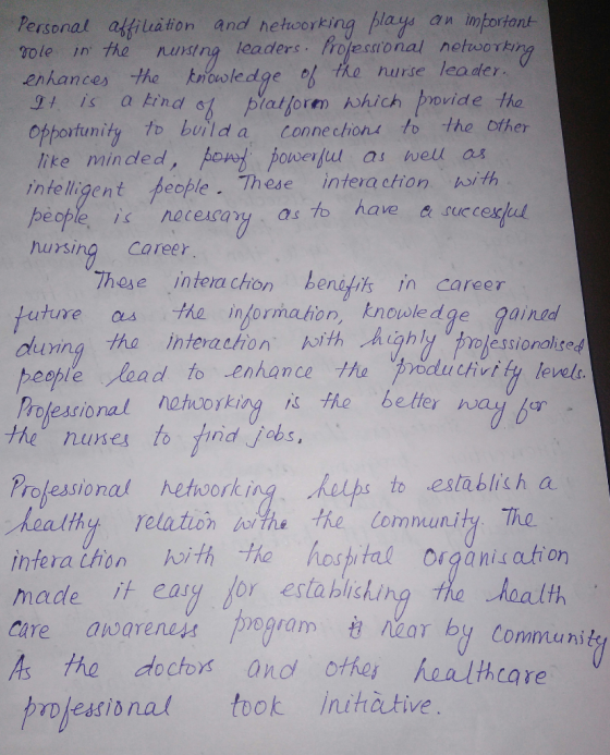 Personal affiation and hewoing lay an inportant vole in the nnsing leaders essional network enhances he boouoledge theurse le
