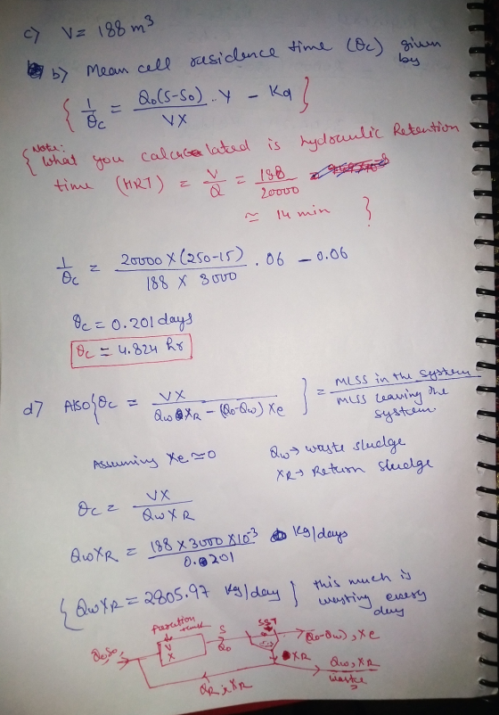 (oc) given by > vz 188 m3 by mean cell susidence time * = do(s-So) Y - Ka ? Note: what time 2ουυυ you calcat lated is hydraul