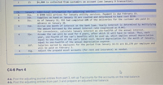 25 $4,800 is collected from customers on account (see January 9 transaction). Ch. 4 4 4 4 January Additional information for