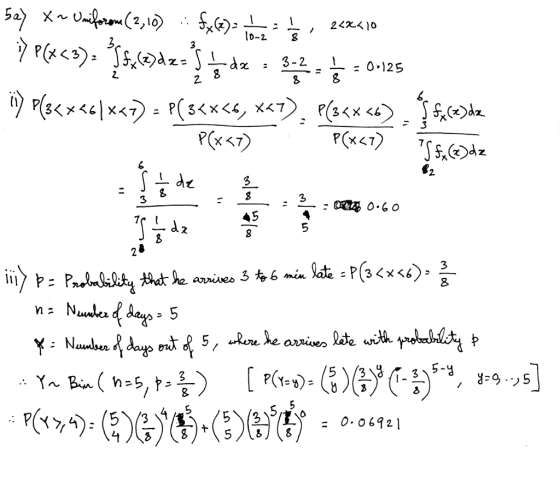 3 = 0.125 52) *~ Umiforom (2,10) : 5x68) març , 2<10 :> P(x<5). fWdz=$ * dx = 5-2 - 5 = 0-125 B) P(s«x«cl«<7) = P(5<x<s, x-7