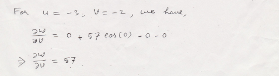 For u=-3- -3. u= v=-2, we have, 20 0 + 57 cosco) -o-o au aw du =57