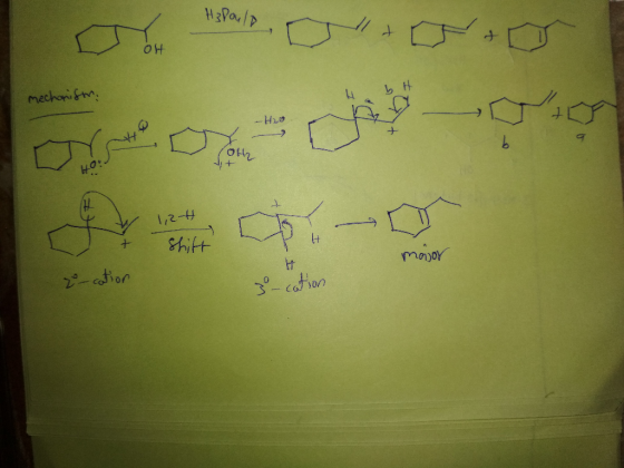 H₃ Poule OH mechanism --H20 (0H2 V 1,2-H njoy 2 - cation go-cation