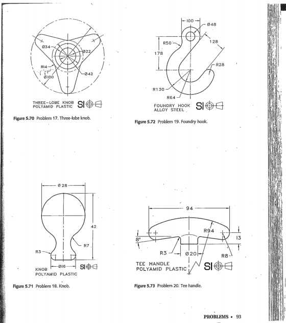 |- 100 048 128 R50 034 022 178 R28 RI4 -042 R130 R64 SIOE THREE-LOBE KNOB POLYAMID PLASTIC FOUNDRY HOOK SI ALLOY STEEL Figure