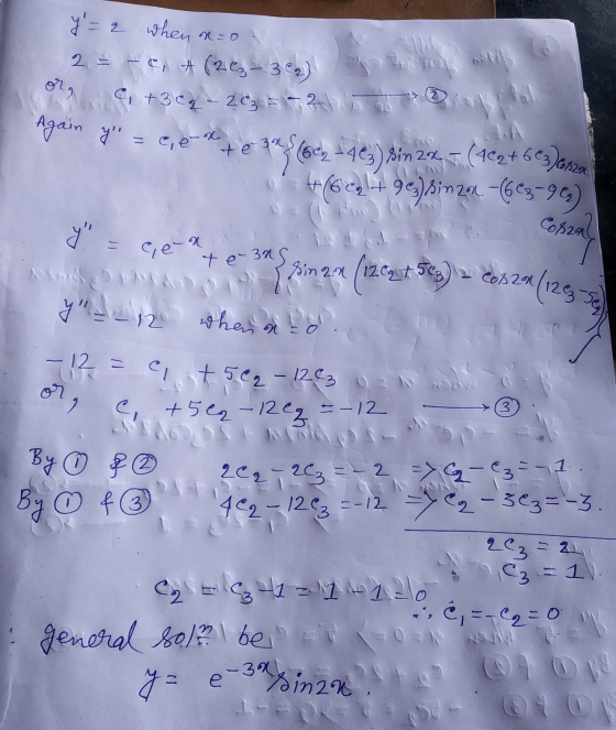 org y = 2 when on=0 2 = - ¢, 4 (263 – 3 C) G + 3 cq - 203 - 2 Again yo = e, ed + e 14% (66, +463) Sin 24 = (460+603)assa 46 c