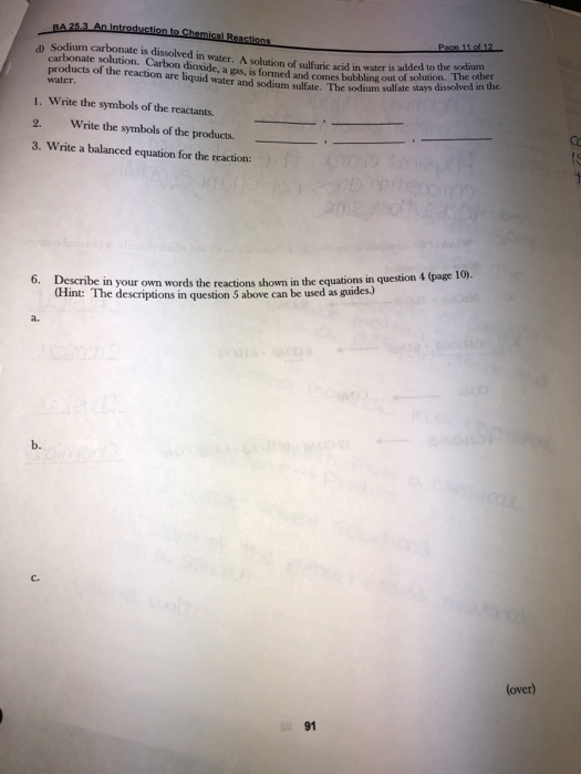 BA 25.3 An Introduction to Chemical Reactions Page 11 of 12 d) Sodium carbonate is dissolved in water. A solution of sulfuric