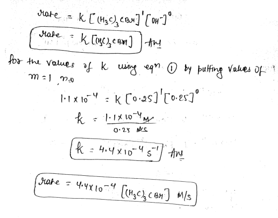 rate - k[ (H₂C) (But k[c), com] Con2° K[HC), CB7] | the for the values of k using egn. ① by putting values of rake m-1 no K