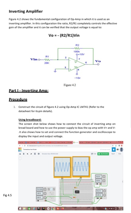 Inverting Amplifier Figure 4.2 shows the fundamental configuration of Op-Amp in which it is used as an inverting amplifier. I