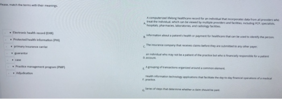 Please match the terms with their meanings A computerized lifelong healthcare record for an individual that incorporates data