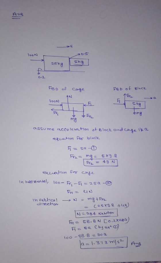 Aug 6oN 0-2 FBD of ↑N lOoN mg ma eeuatm Pos block Fa. = 49 N alneeto 斤 se Cbye.qna) loo-s8.8 = 30 a