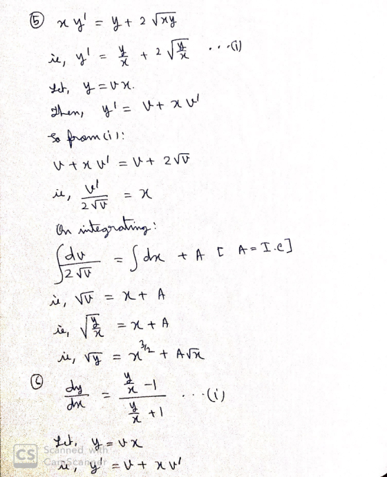 © ny = y + 2 vay yet, y=04. then, y= ut av So from cili utaw=0+ 210 is, et ont = x On integrating: Select = S dhe +A c API.
