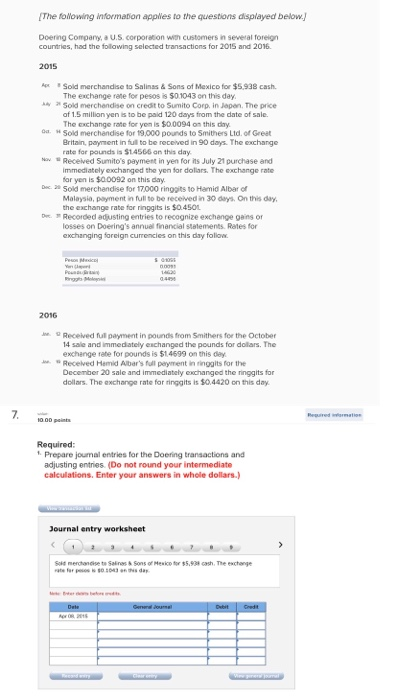 The following information applies to the questions displayed below. Doering Company, a U.S. corporation with customers in sev