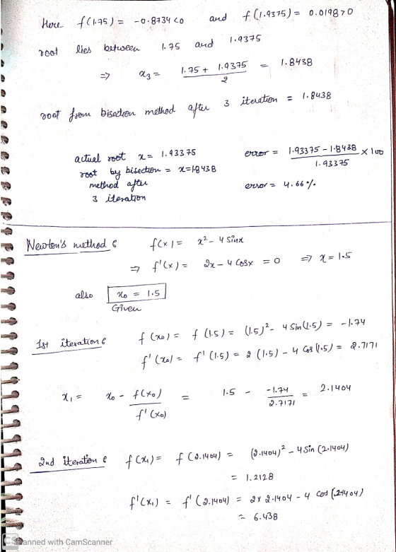 and +(1.9375) = 0.019870 Here f(175) = -0.8734 <0 1.9375 and lies 700+ 1.75 between 1.8438 1.75 + 1.9375 23 1.8438 3 iteratio