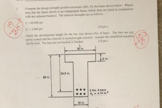 Compute the design strength(positive moment), фМ., for the beam shown below. note that the beam shown is an independent beam,