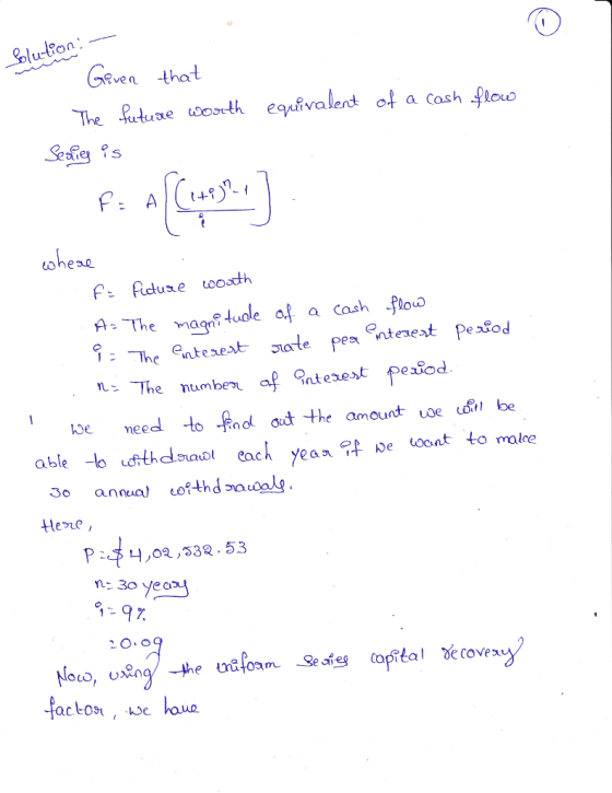lu-lon Gea that ohese A: The nag tuole af a cashflo intexe n The numbesu af Rrteet pesod be ทeed to 4nd at the amount we uh, be each Yeas Hene n: 30 yeon - 97 facton,e oue