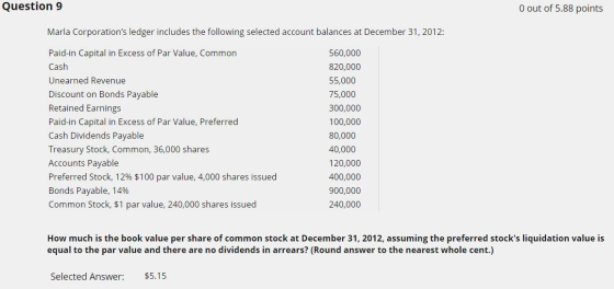 Question 9 0 out of 5.88 points Marla Corporations ledger includes the following selected account balances at December 31, 2