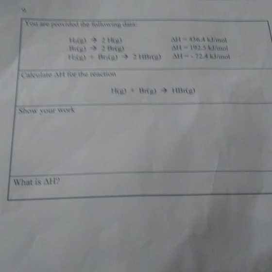 You are provs the Rollow g dist AH-436.4 kJ/mol AH-192.5 kJ/nol AH-72.4 kJ/mol Hod) 2 H) RMEtC (8) H) + Br() 2 HBrg) Caleulat