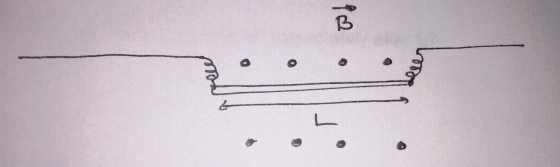 A 31.0 g wire of length L= 0.62 m suspended by a p