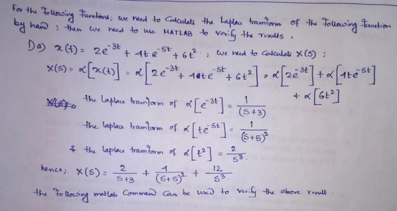 for the following functions; we need to calculate the Laplace tramform of the following ternition by and then we need to use