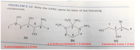 PROBLEME.10 Write the IUPAC name for each of the follow compounds. OH OH NH ON NOZ Br HAN NH2 3 2 T 3 HO OH 6 5 OH 2,2-dinitr