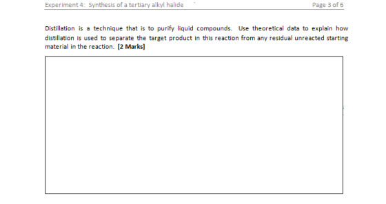 Experiment 4: Synthesis of a tertiary alkyl halide Page 3 of 6 Distillation is a technique that is to purify liquid compounds