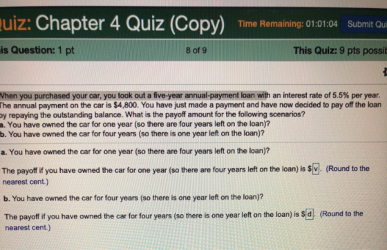 quiz: Chapter 4 Quiz (Copy) Time Remaining: 01:01:04 Submit Qu is Question: 1 pt 8 of 9 This Quiz: 9 pts possit When you purc